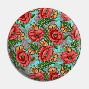 Poppies Flowers And Butterflies Pattern Pin