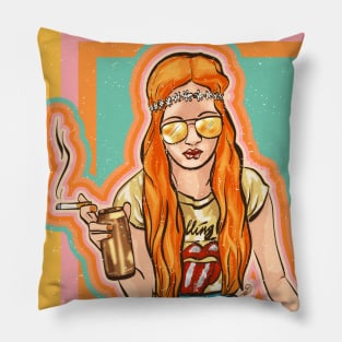 Badass Woman 70s Retro Pillow