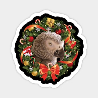 African grey parrot Christmas Wreath Magnet