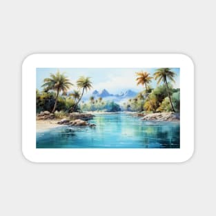 Tropical Island with Palm Trees Watercolor Magnet