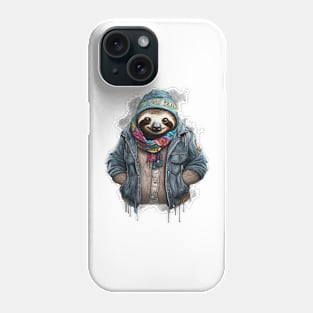 sloth wearing a jackets hat and a scarf Phone Case