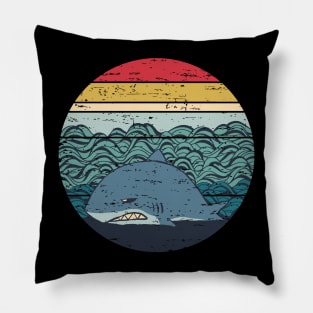 Funny Lazy Megalodon Retro Sunset Distressed Vintage Rainbow Colors Pillow