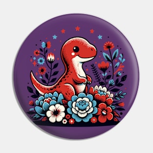 Cute dinosaur with flowers Pin