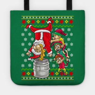 Santa Claus Elf Beer Keg Stand Ugly Christmas Sweater Tote