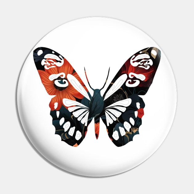 Dark floral on butterfly Pin by Dope_Design