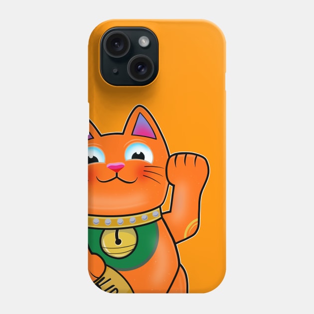 Cute Maneki Neko Safe Travels Lucky Cat Phone Case by Space Truck