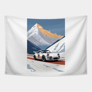 Vintage Racing Car Snowy Scene Tapestry