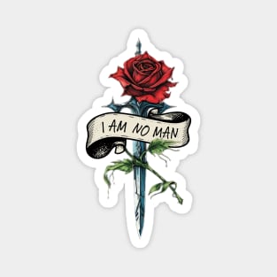 I am no man - Sword, Single Rose and Banner - White - Fantasy Magnet