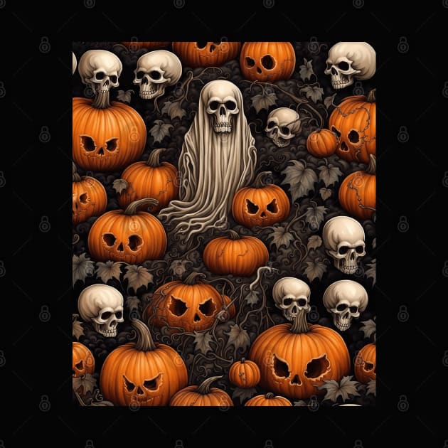 Halloween Ghost, Skulls And Creepy Pumpkin Patch by taiche