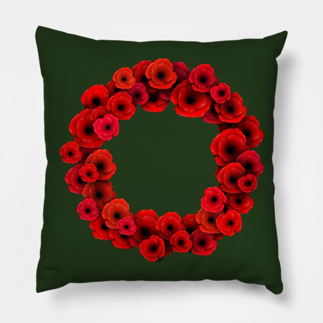 World War 1 Centennial Poppy Wreath Pillow by SeattleDesignCompany