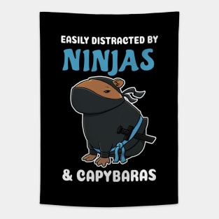 Easily Distracted by Ninjas and Capybaras Cartoon Tapestry