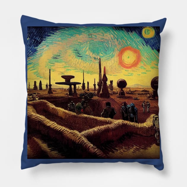 Starry Night in Mos Eisley Tatooine Pillow by Grassroots Green