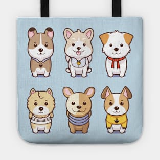 6 kawaii puppies Tote