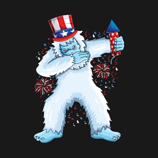 USA American Flag dabbing yeti Sasquatch 4th of July T-Shirt