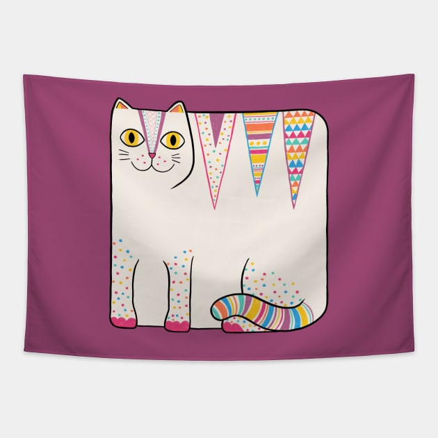 White Loaf Cat Tapestry by Drawn to Cats