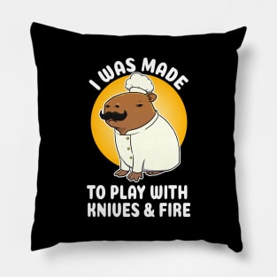 I was made to play with Knives and Fire Capybara Chef Cartoon Pillow