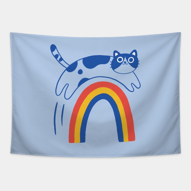 Cat jumps over the rainbow Tapestry by awesomesaucebysandy