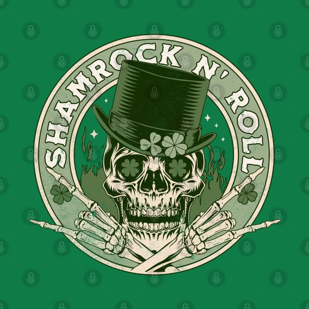 Shamrock and Roll - Rock and Roll Saint Patrick's Day Skull by OrangeMonkeyArt