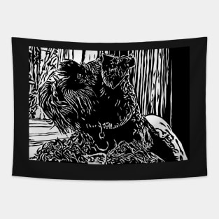 Black Miniature Schnauzer Dog Linoprint Tapestry