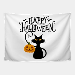 black cat happy halloween Tapestry