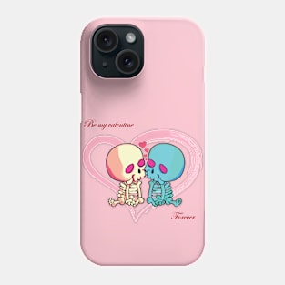 Be my Valentine Forever. Valentines Day. Skeletons kissing surrounded by hearts Phone Case