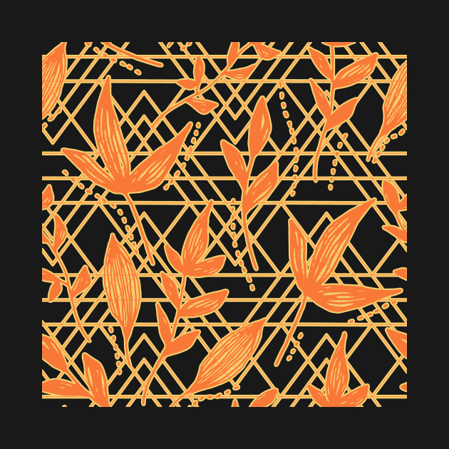 CUTE COOL ORANGE YELLOW GEOMETRIC SHAPE LEAF SEAMLESS PATTERN by KathyNoNoise