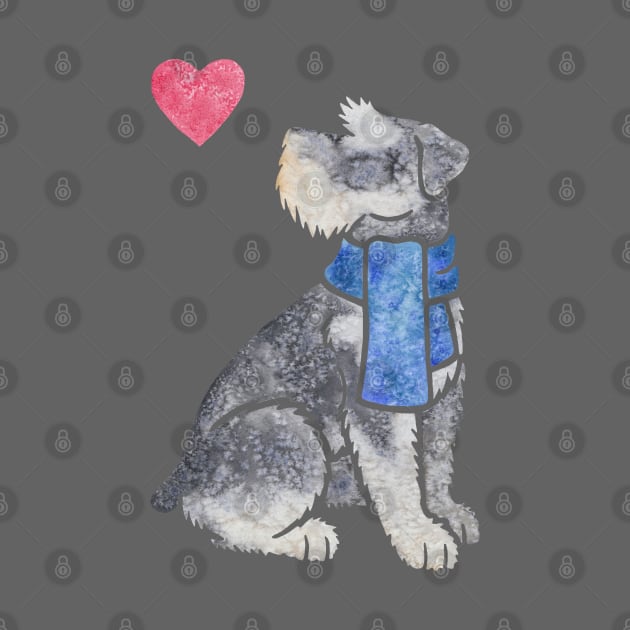 Watercolour Miniature Schnauzer by animalartbyjess