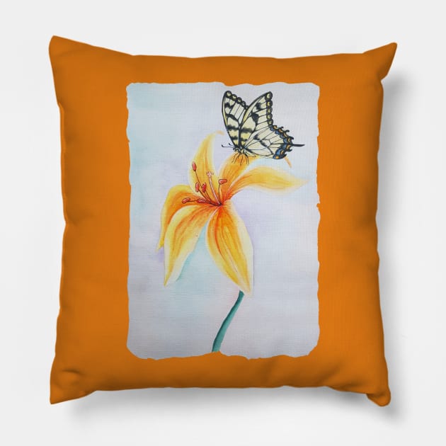 Watercolor Botanical Eastern Tiger Swallowtail Butterfly Pillow by Jessfm