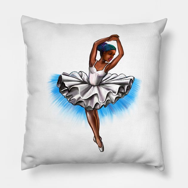 African America ballerina with rainbow corn row hair style #001 - brown skin ballerina Pillow by Artonmytee