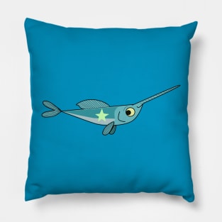 happy little swordfish with a star on its body Pillow