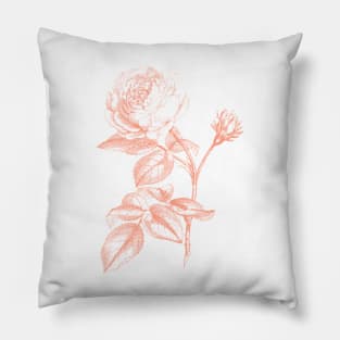 Pink Rose Flower Monochrome Illustration Pillow