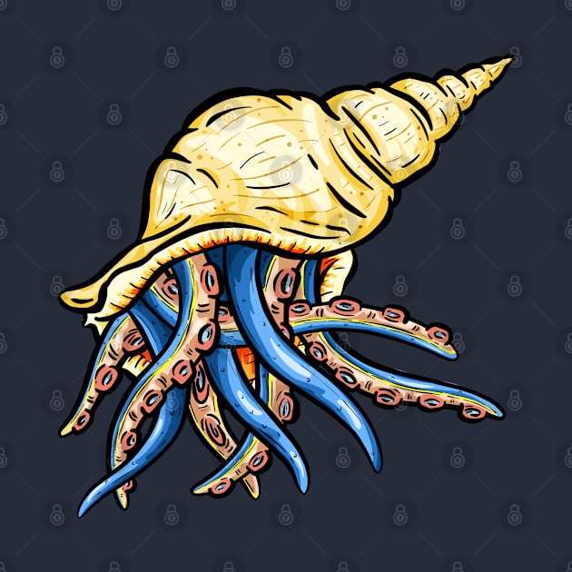 Octopus Tentacles in A Conch Seashell Illustration by Squeeb Creative