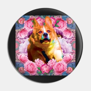 Corgi goes faste thru flowerms Pin