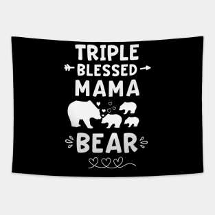 Triple Blessed Mama Bear Heart & Arrow Three Baby Cubs Mom Tapestry