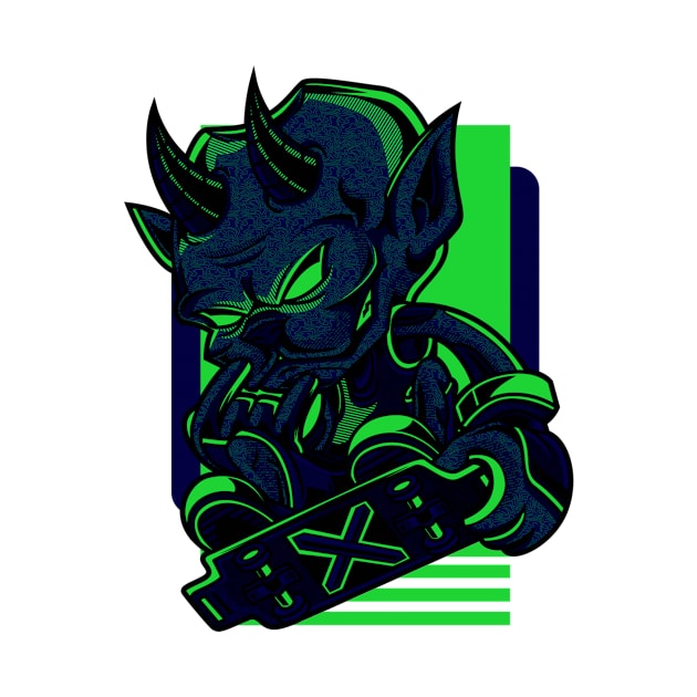 Little Demon Skateboard Blue Green by BradleyHeal