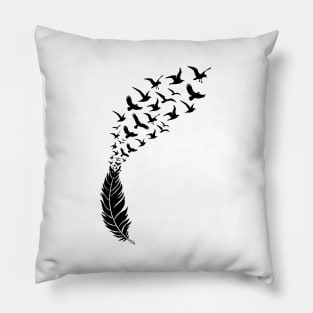 Black feather with flying birds Pillow