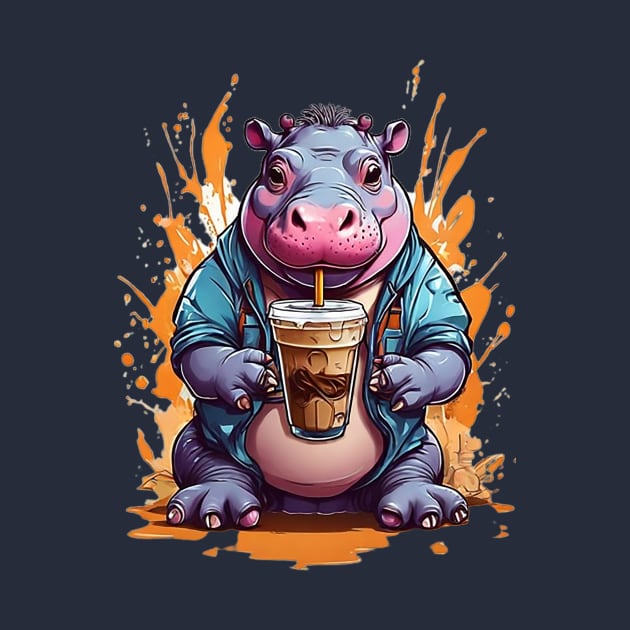Iced Coffee and Baby Hippo by likbatonboot