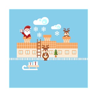 Santa Claus and reindeer delivering presents T-Shirt