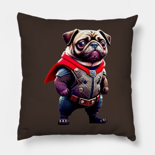 Heroic Cute Pug Wears Armor Costume - Adorable in Superhero Pet Costume Pillow