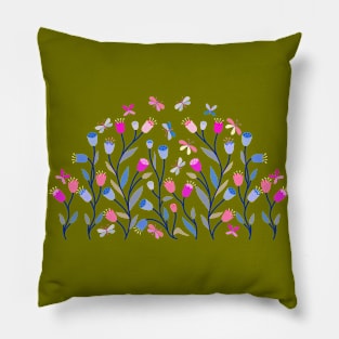 Flowers and dragonfly Pillow