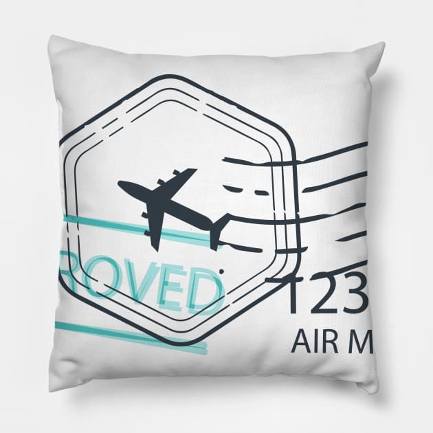 Stamp Approved in Blue Pillow by pensailsdesigns