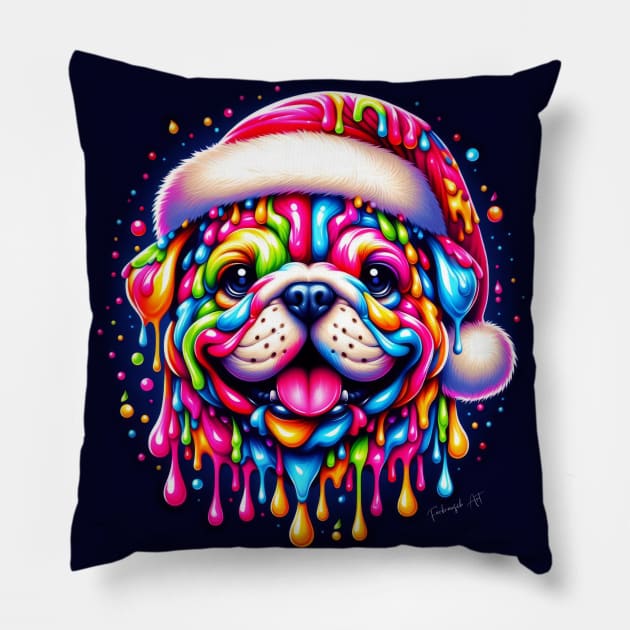 Colorful melting Xmas Dog #2 Pillow by Farbrausch Art