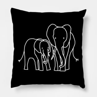 White Line Minimal Design Little Elephant and Big Elephant Pillow