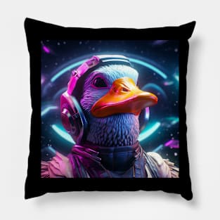 Vaporwave Retrowave Synthwave Duck Astronaut Space Fantasy Illustration Pillow