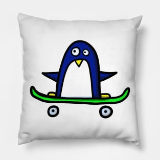 Penguin rides a skateboard Pillow
