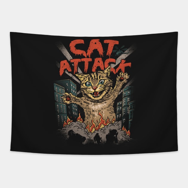 Cat Attack Tapestry by Vincent Trinidad Art