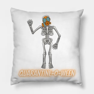 Quarantine-O-Ween Skeleton Funny Halloween Costume 2020 Bones Quarantine Mask Radioactive Skeleton Easy Costume Skeleton Waving Pillow