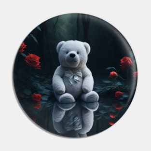 Charming Teddy Bear by Lake with Red Roses Wall Art - Shop Now Pin