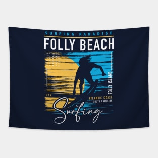 Retro Folly Beach Surfing Graphic // Surfers Paradise // Vintage Surfer Tapestry