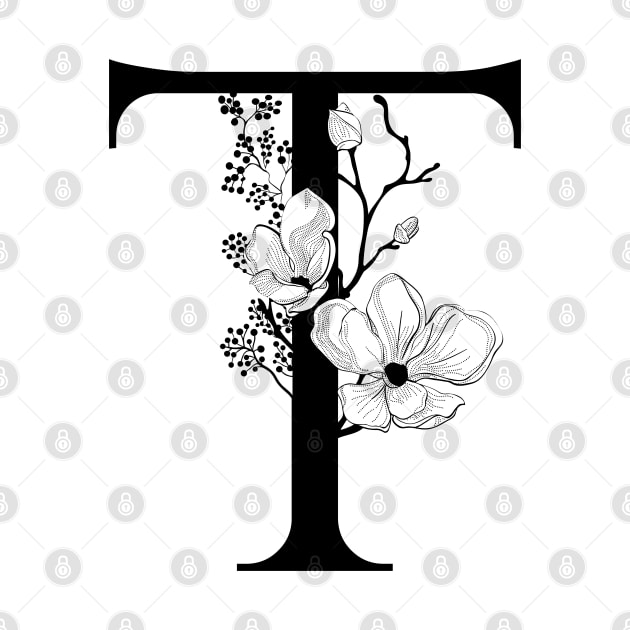 Letter T Monogram - Floral Initial by ZenNature